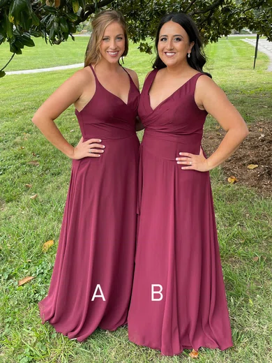 A-line V-neck Chiffon Floor-length Bridesmaid Dresses #Milly01013807