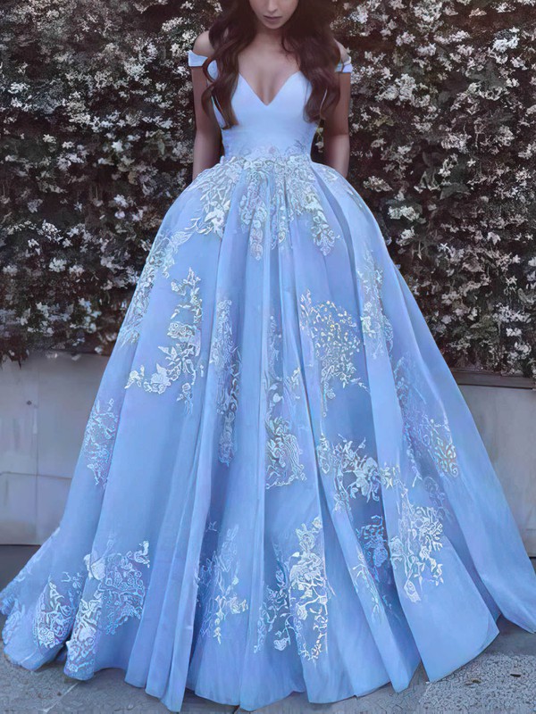 Ball Gown/Princess Sweep Train Off-the-shoulder Tulle Appliques Lace ...