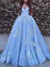 Ball Gown/Princess Sweep Train Off-the-shoulder Tulle Appliques Lace Prom Dresses #Milly020106469