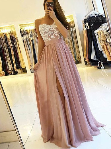 A-line Floor-length V-neck Chiffon Appliques Lace Prom Dresses #Milly020106471
