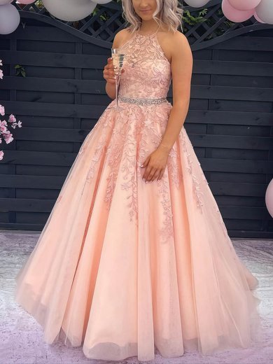 Princess Halter Tulle Sweep Train Beading Prom Dresses #Milly020106641