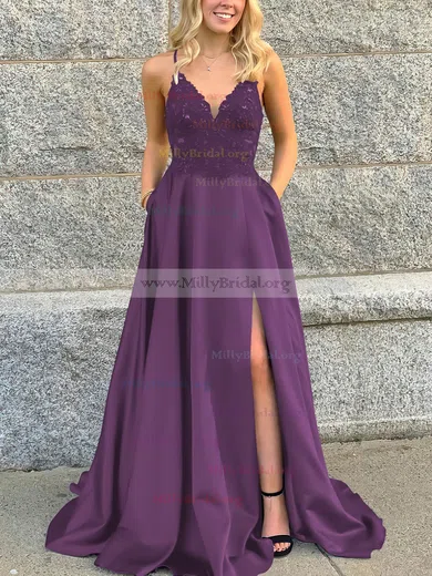 Grape Satin Beading Off The Shoulder Prom Dress With Train Grape Satin Beading Off The Shoulder Prom Dress With Train