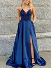 Ball Gown/Princess Sweep Train V-neck Satin Beading Prom Dresses #Milly020106681