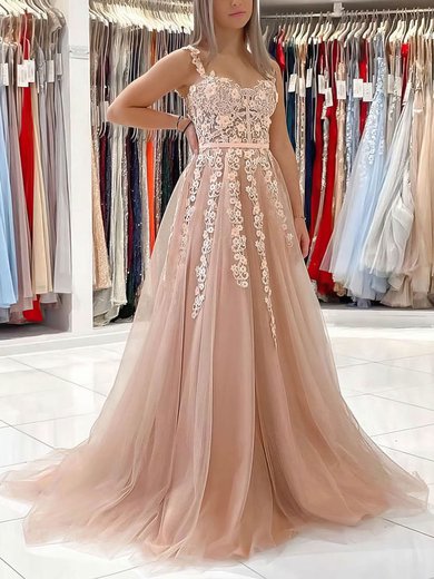 Ball Gown/Princess Sweep Train Sweetheart Tulle Appliques Lace Prom Dresses #Milly020106723
