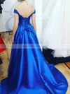 A-line Off-the-shoulder Satin Sweep Train Beading Prom Dresses #Milly020106745