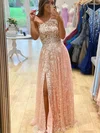 A-line One Shoulder Tulle Floor-length Beading Prom Dresses #Milly020106759