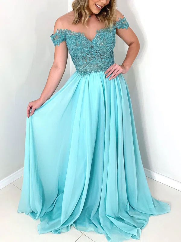 A-line Scoop Neck Chiffon Sweep Train Beading Prom Dresses #Milly020106760