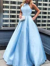 Ball Gown/Princess Sweep Train Scoop Neck Satin Beading Prom Dresses #Milly020106767