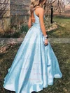 Ball Gown Scoop Neck Satin Sweep Train Beading Prom Dresses #Milly020106767