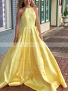 Ball Gown Scoop Neck Satin Sweep Train Beading Prom Dresses #Milly020106767