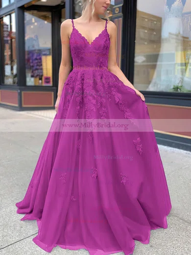 Alluring Beading Stripe Magenta Tulle Ball Gown Dress - Lunss
