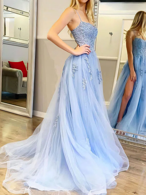 Ball Gown/Princess Sweep Train Scoop Neck Tulle Appliques Lace Prom Dresses #Milly020106840