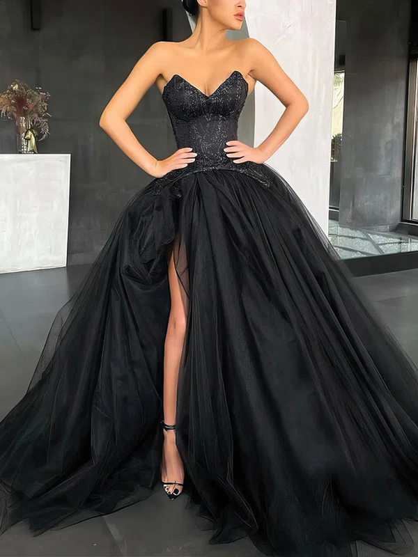 Ball Gown/Princess Sweep Train V-neck Tulle Beading Prom Dresses #Milly020106876