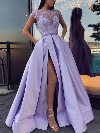 Ball Gown/Princess Floor-length Scoop Neck Satin Beading Prom Dresses #Milly020106885