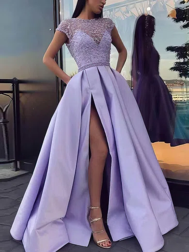 Ball Gown Illusion Satin Prom Dresses With Beading #Milly020106885