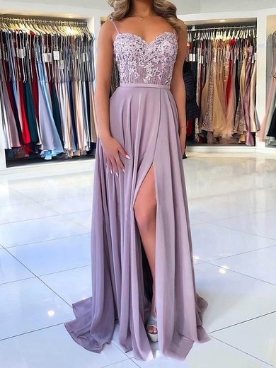 A-line Sweep Train Sweetheart Chiffon Beading Prom Dresses #Milly020106902