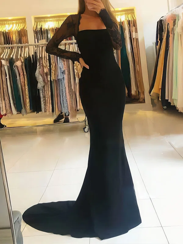 Mermaid Square Neck Long Sleeve Cut Out Prom Dresses With Beading #Milly020106905