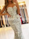 Trumpet/Mermaid Sweetheart Tulle Sweep Train Appliques Lace Prom Dresses #Milly020106914