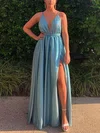 A-line V-neck Glitter Floor-length Sashes / Ribbons Prom Dresses #Milly020106642