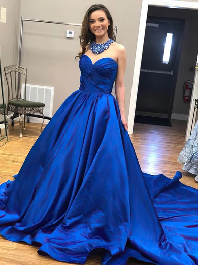 Ball Gown Sweetheart Satin Court Train Ruffles Prom Dresses #Milly020106674