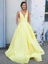 Ball Gown/Princess Sweep Train V-neck Satin Pockets Prom Dresses #Milly020106688