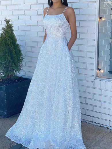 White Ball Gown Scoop Neck Sparkly Sequin Prom Dresses #Milly020106714