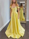 Ball Gown/Princess Sweep Train Off-the-shoulder Satin Beading Prom Dresses #Milly020106720