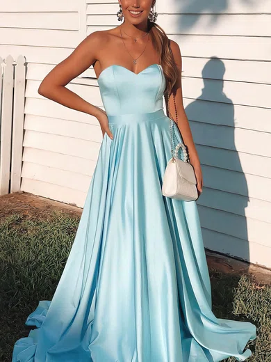 A-line Sweetheart Satin Sweep Train Prom Dresses #Milly020106736