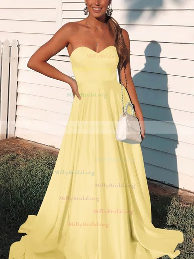 A line Sweetheart Satin Sweep Train Prom Dresses millybridal