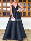 A-line V-neck Satin Floor-length Prom Dresses #Milly020106747