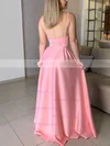 A-line V-neck Silk-like Satin Sweep Train Split Front Prom Dresses #Milly020106773
