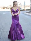 Trumpet/Mermaid V-neck Satin Sweep Train Prom Dresses #Milly020106780
