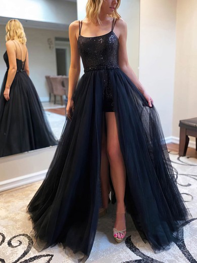 Ball Gown/Princess Floor-length Square Neckline Tulle Sequined Beading Prom Dresses #Milly020106784