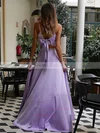 A-line V-neck Silk-like Satin Floor-length Bow Prom Dresses #Milly020106796