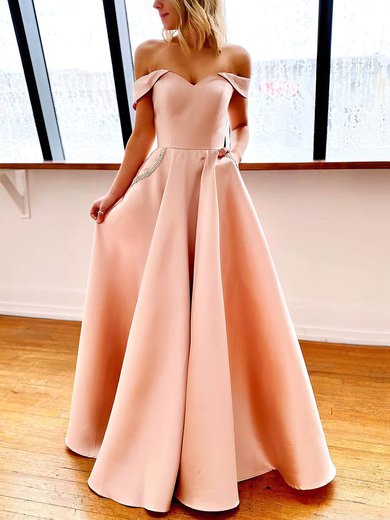 Ball Gown/Princess Floor-length Off-the-shoulder Satin Beading Prom Dresses #Milly020106801