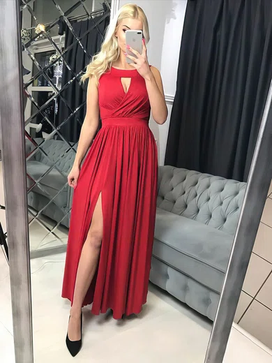 A-line Scoop Neck Glitter Ankle-length Cut Out Prom Dresses With Ruched #Milly020106805