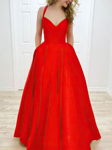 Ball Gown V-neck Satin Floor-length Pockets Prom Dresses #Milly020106807