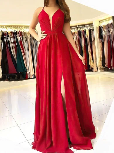 A-line V-neck Chiffon Cut Out Prom Dresses With Ruched #Milly020106832