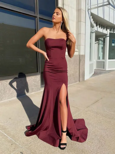 Trumpet/Mermaid Strapless Stretch Crepe Sweep Train Ruffles Prom Dresses #Milly020106833
