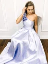 A-line One Shoulder Satin Sweep Train Flower(s) Prom Dresses #Milly020106856