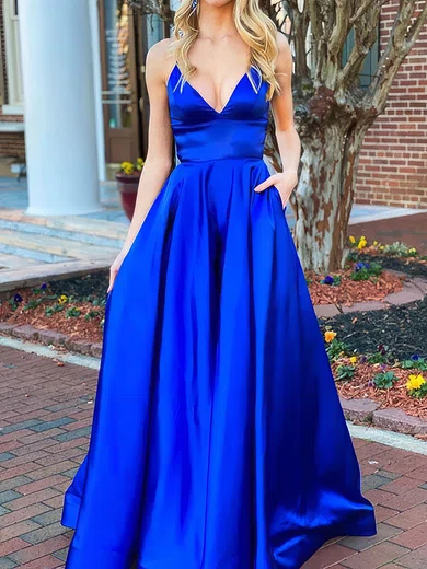 Ball Gown V-neck Satin Backless Prom Dresses With Ruched #Milly020106892