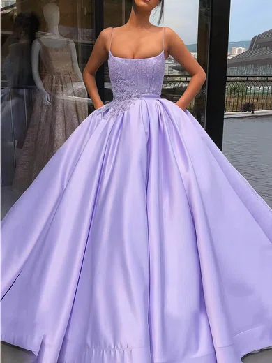 Ball Gown/Princess Floor-length Square Neckline Satin Beading Prom Dresses #Milly020106929