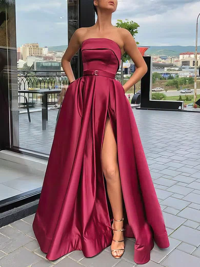Ball Gown Strapless Satin Prom Dresses With Ruched #Milly020106934
