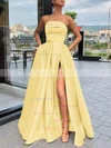 A-line Strapless Satin Sweep Train Sashes / Ribbons Prom Dresses #Milly020106934