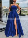 A-line Strapless Satin Sweep Train Sashes / Ribbons Prom Dresses #Milly020106934