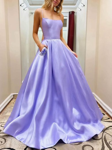 Ball Gown/Princess Sweep Train Square Neckline Satin Beading Prom Dresses #Milly020106938