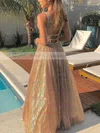 A-line V-neck Glitter Floor-length Sashes / Ribbons Prom Dresses #Milly020106944