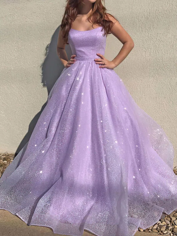 Lilac Ball Gown Scoop Neck Tulle Prom Dresses With Ruched #Milly020106947