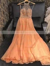 A-line Halter Chiffon Floor-length Beading Prom Dresses #Milly020106949