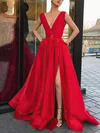 Ball Gown/Princess Sweep Train V-neck Satin Pockets Prom Dresses #Milly020106950
